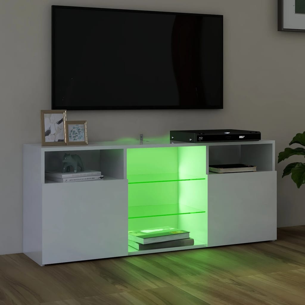 vidaXL TV spintelė su LED apšvietimu, balta, 120x30x50cm, blizgi