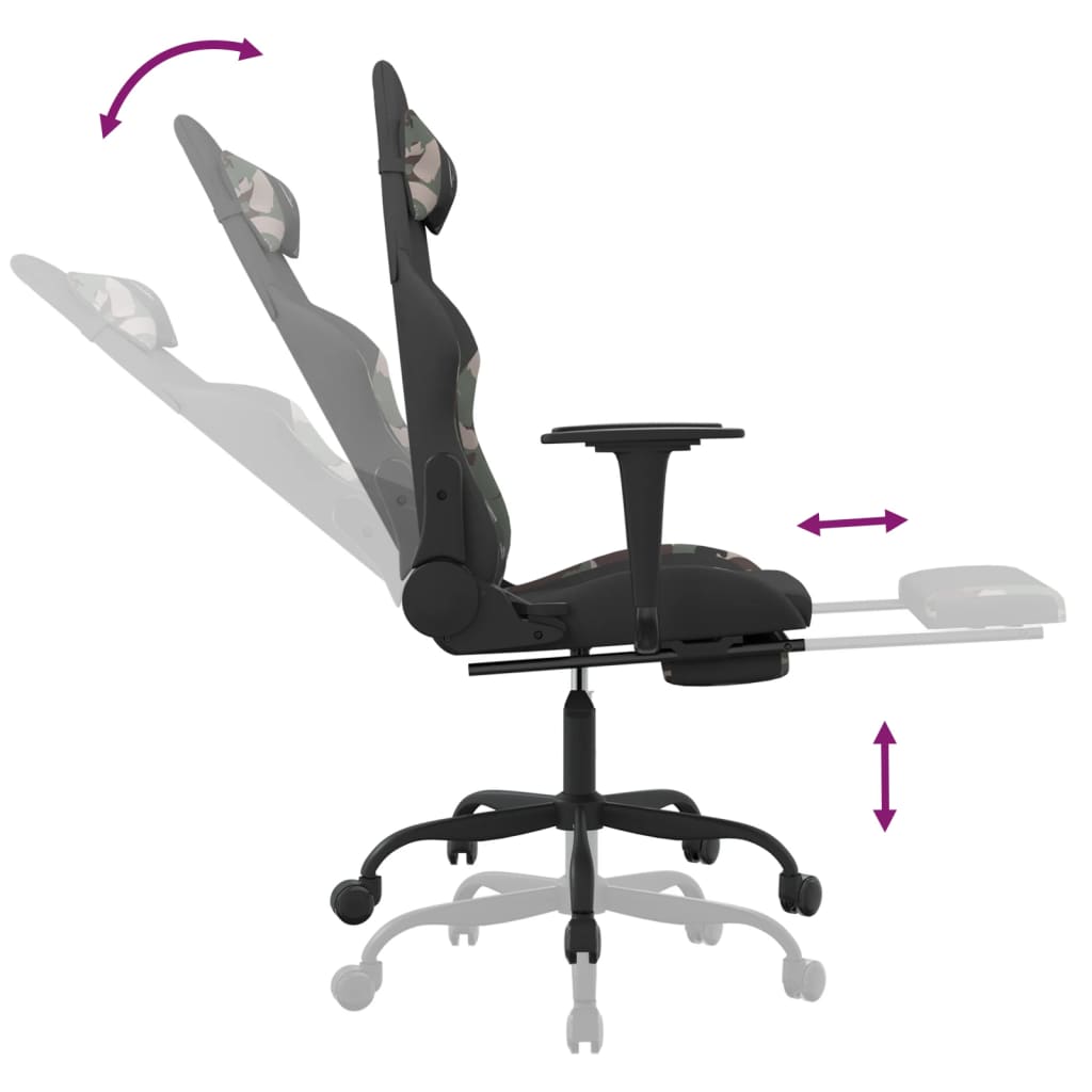 vidaXL Žaidimų kėdė su pakoja, juoda ir kamufliažinė, audinys