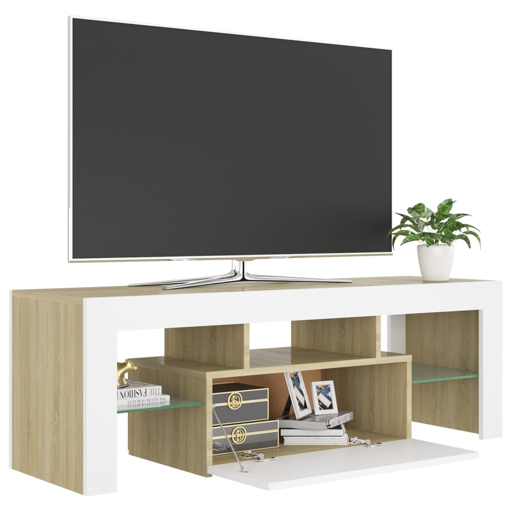 vidaXL TV spintelė su LED apšvietimu, balta ir ąžuolo, 120x35x40cm