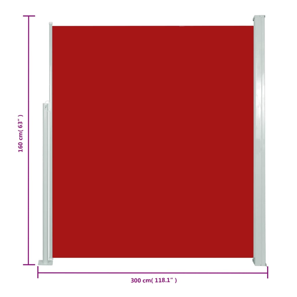 vidaXL Ištraukiama šoninė kiemo pertvara, raudonos spalvos, 160x300cm
