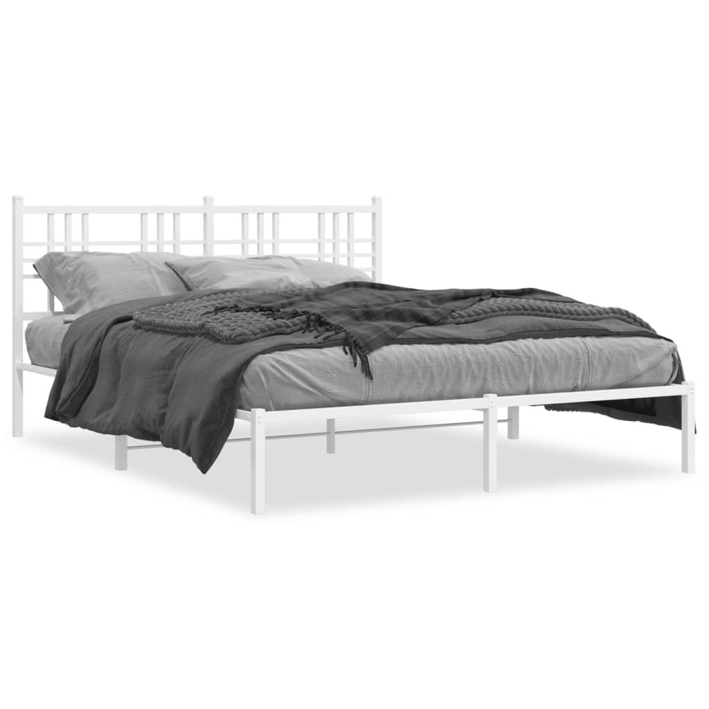 vidaXL Metalinis lovos rėmas su galvūgaliu, baltos spalvos, 150x200cm