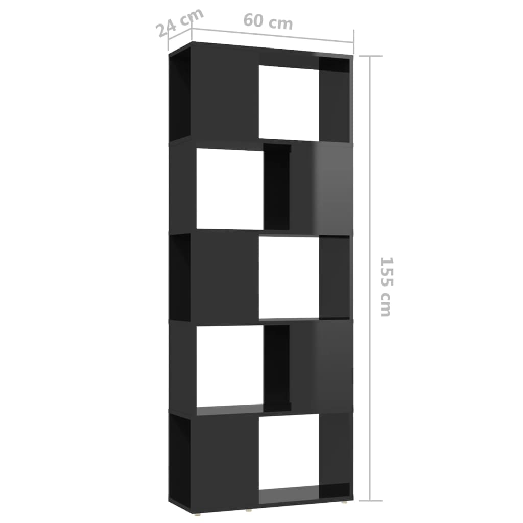 vidaXL Spintelė knygoms/kambario pertvara, juoda, 60x24x155cm, blizgi