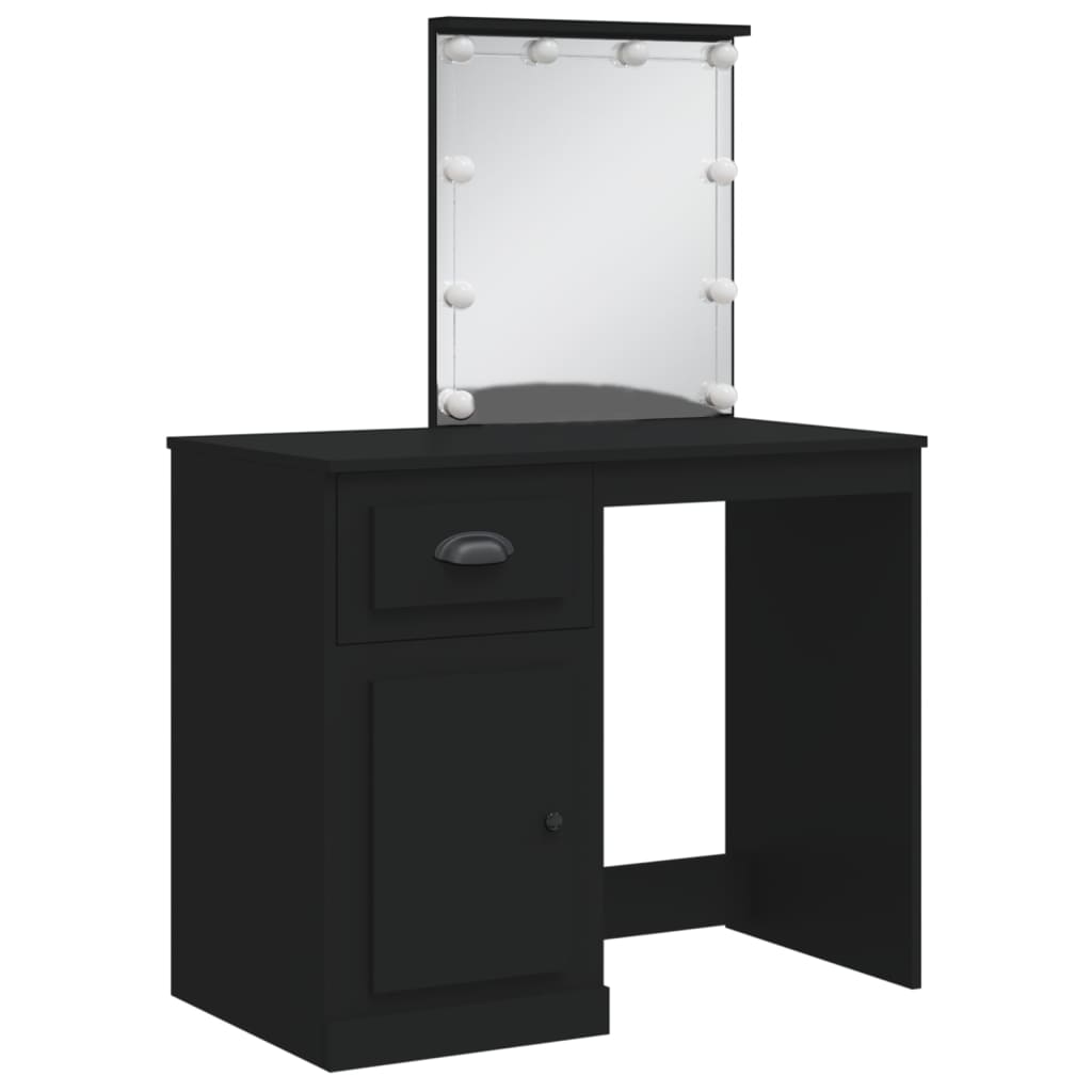 vidaXL Kosmetinis staliukas su LED lemputėmis, juodas, 90x42x132,5cm