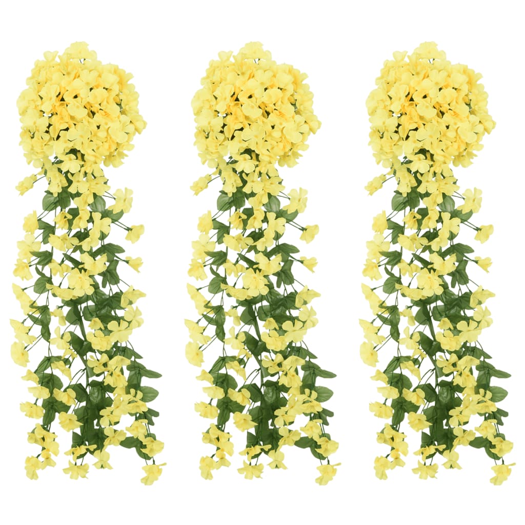 vidaXL Dirbtinių gėlių girliandos, 3vnt., geltonos spalvos, 85cm