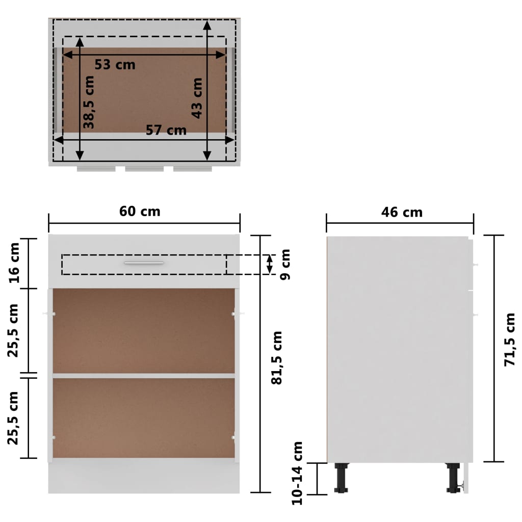 vidaXL Apatinė spintelė su stalčiumi, balta, 60x46x81,5cm, MDP