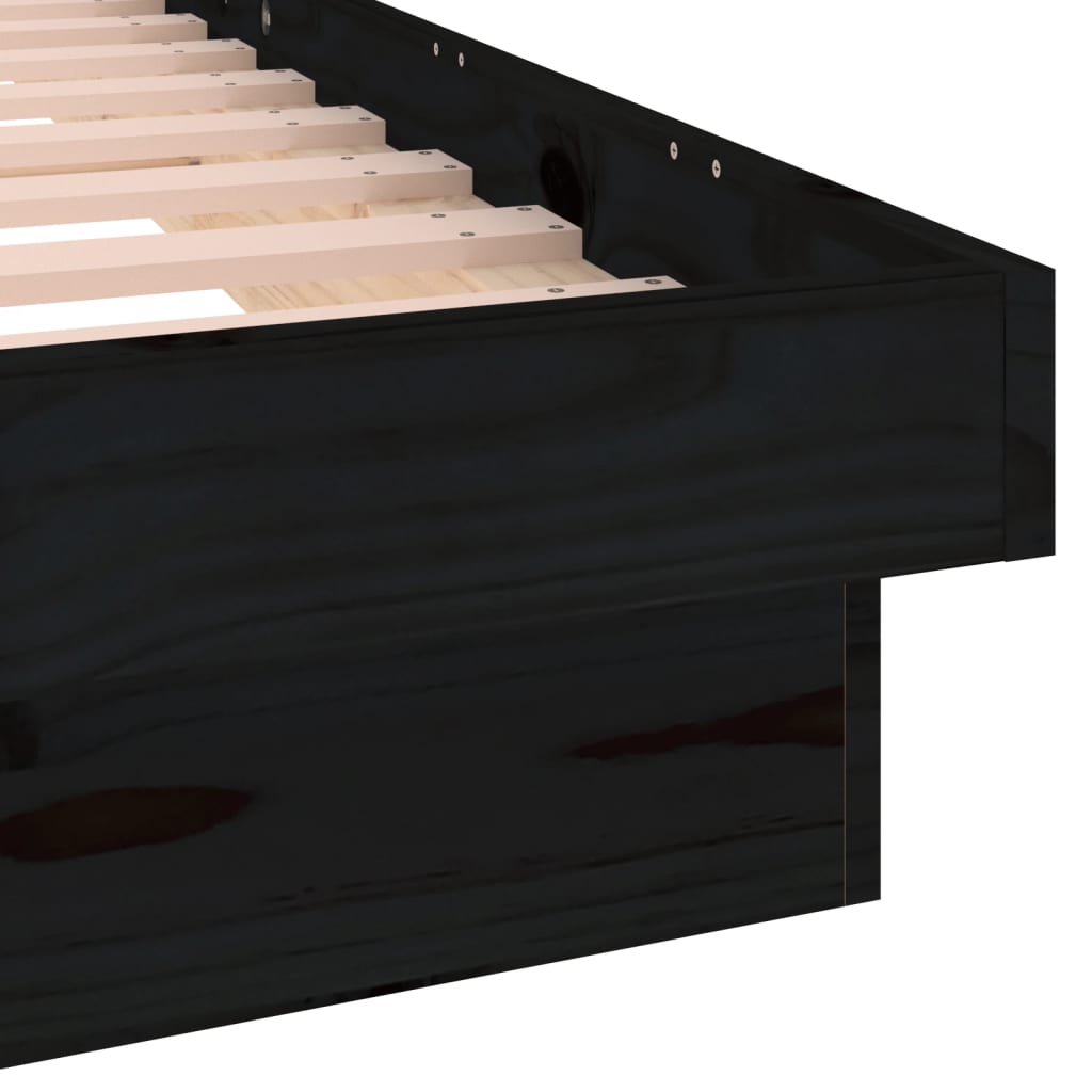 vidaXL Lovos rėmas su LED, juodas, 135x190cm, mediena, dvivietis