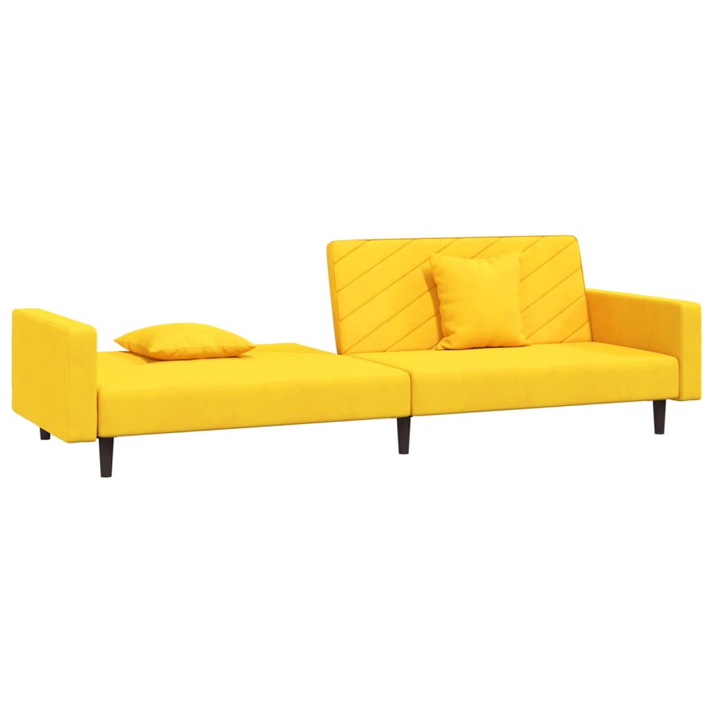 vidaXL Dvivietė sofa-lova su dvejomis pagalvėmis, geltona, aksomas