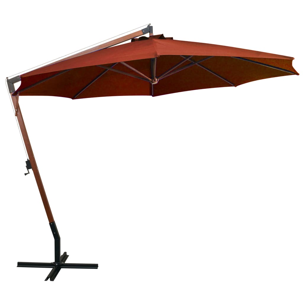 vidaXL Kabantis skėtis su stulpu, terakota, 3,5x2,9m, eglės masyvas