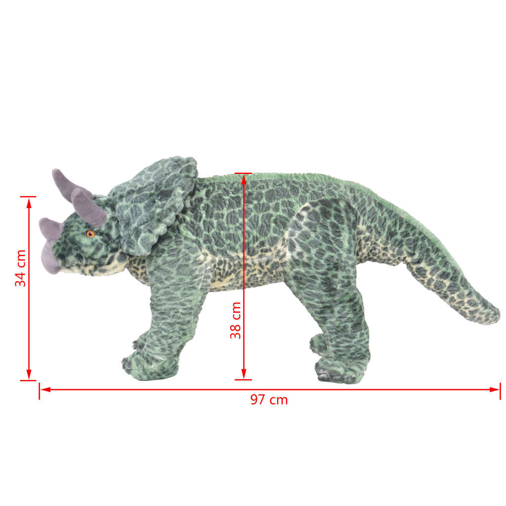 vidaXL Stovintis pliušinis žaislas triceratopsas, žalios spalvos, XXL