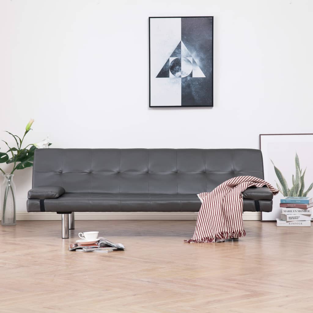 vidaXL Sofa-lova su dviem pagalvėm, pilkos sp., dirbtinė oda