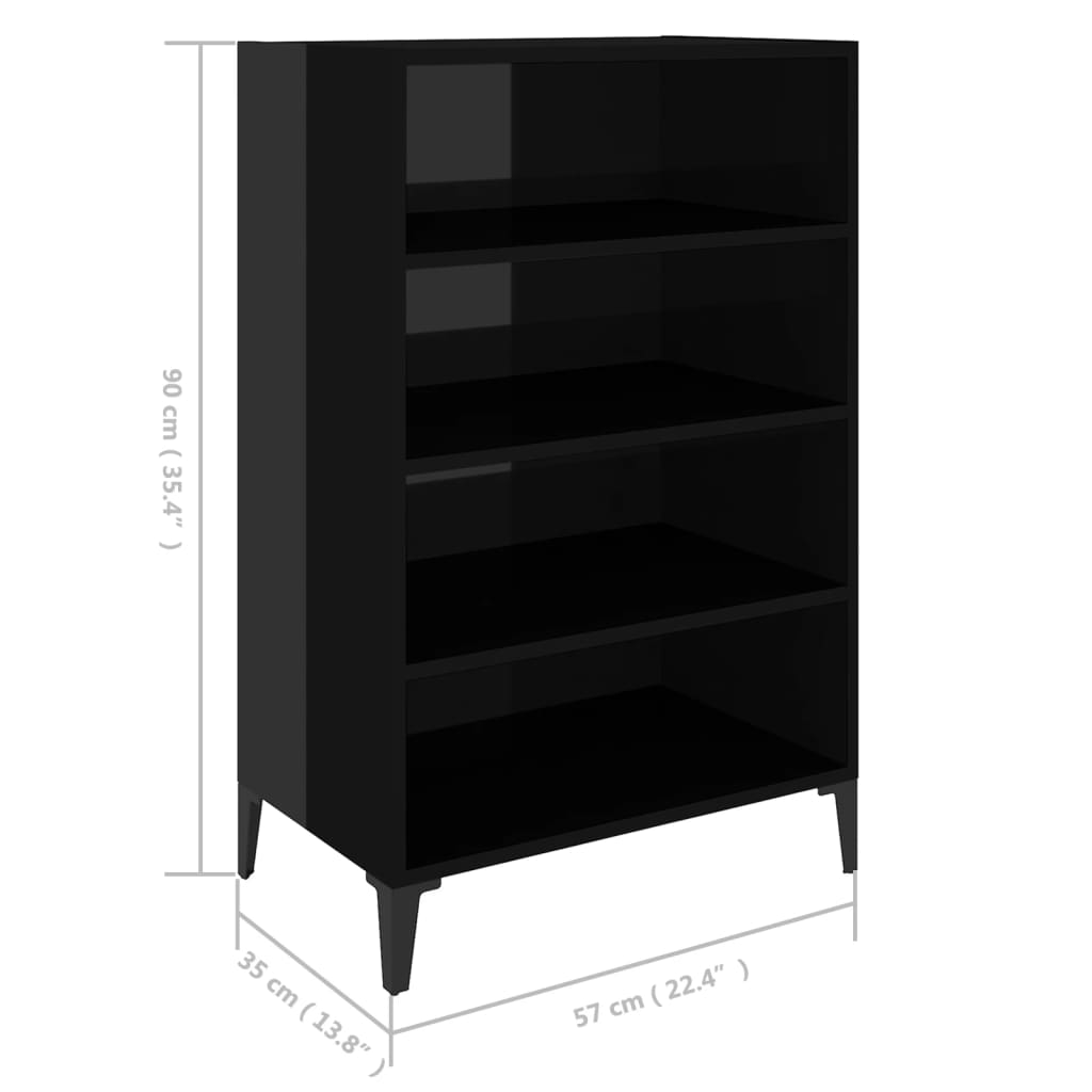 vidaXL Šoninė spintelė, blizgios juodos spalvos, 57x35x90cm, MDP