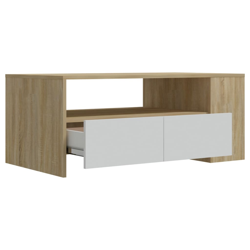 vidaXL Kavos staliukas, baltas/ąžuolo, 102x55x42cm, apdirbta mediena