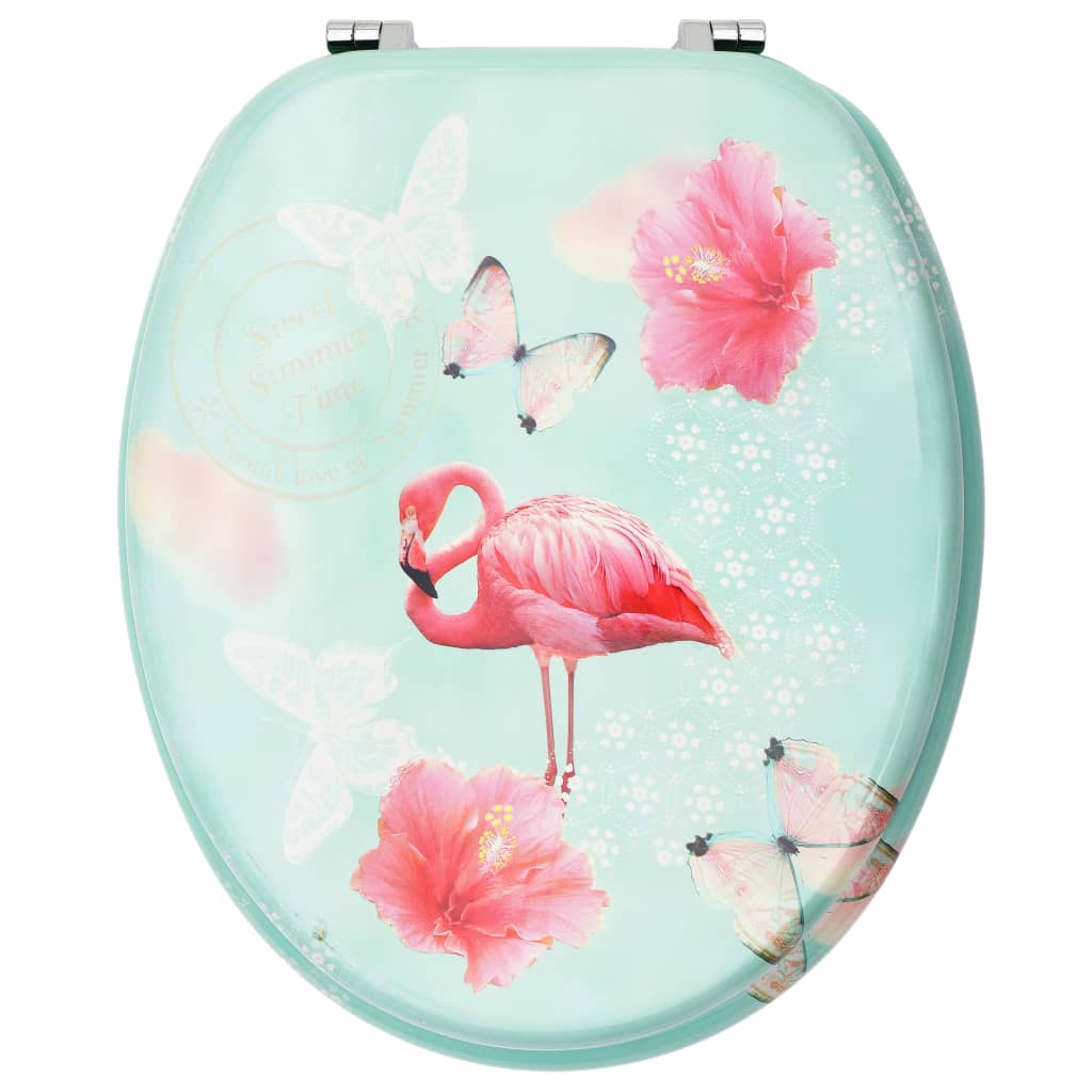 vidaXL Klozeto sėdynė su dangčiu, MDF, su flamingais