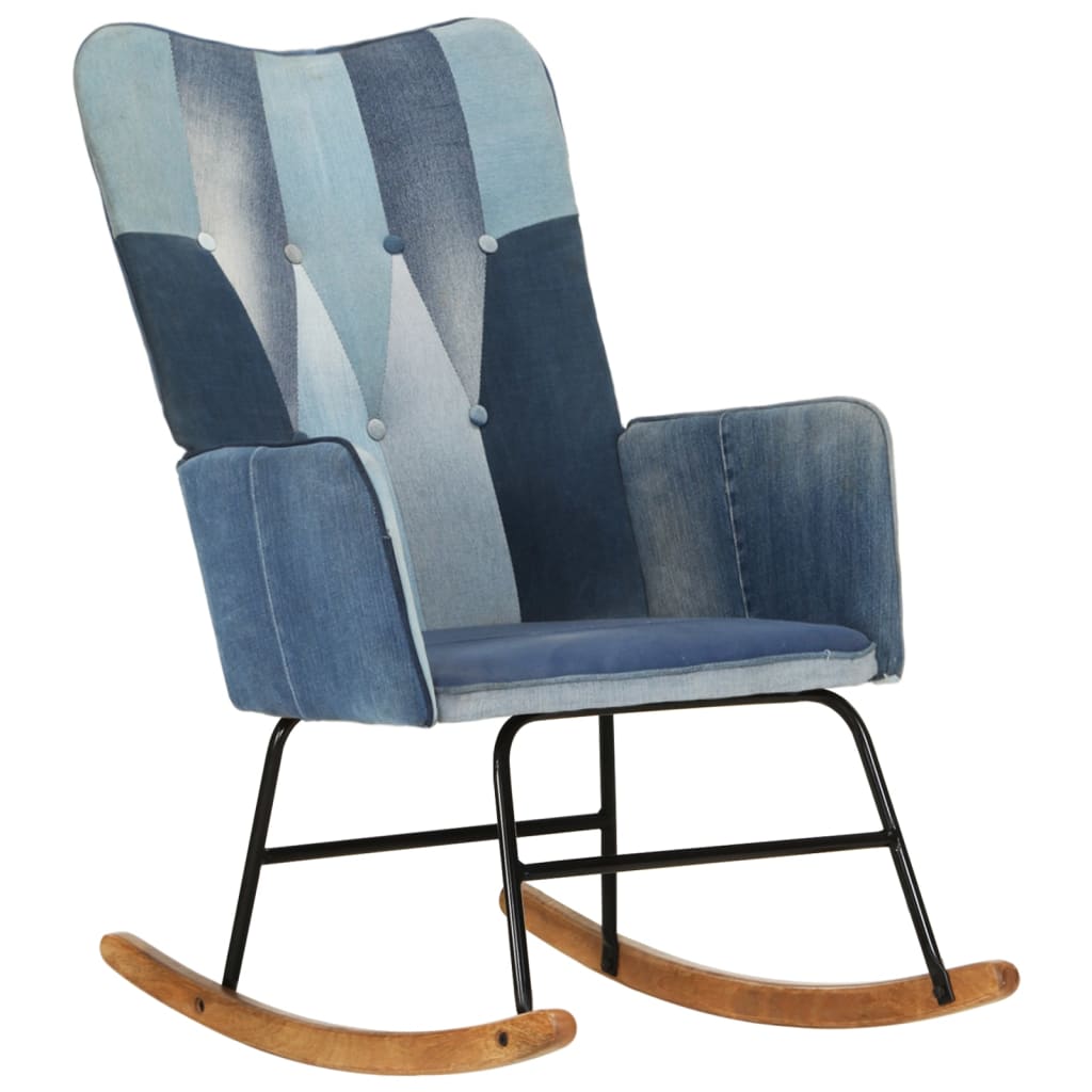vidaXL Supama kėdė, mėlynos spalvos, drobė, skiautinio dizaino