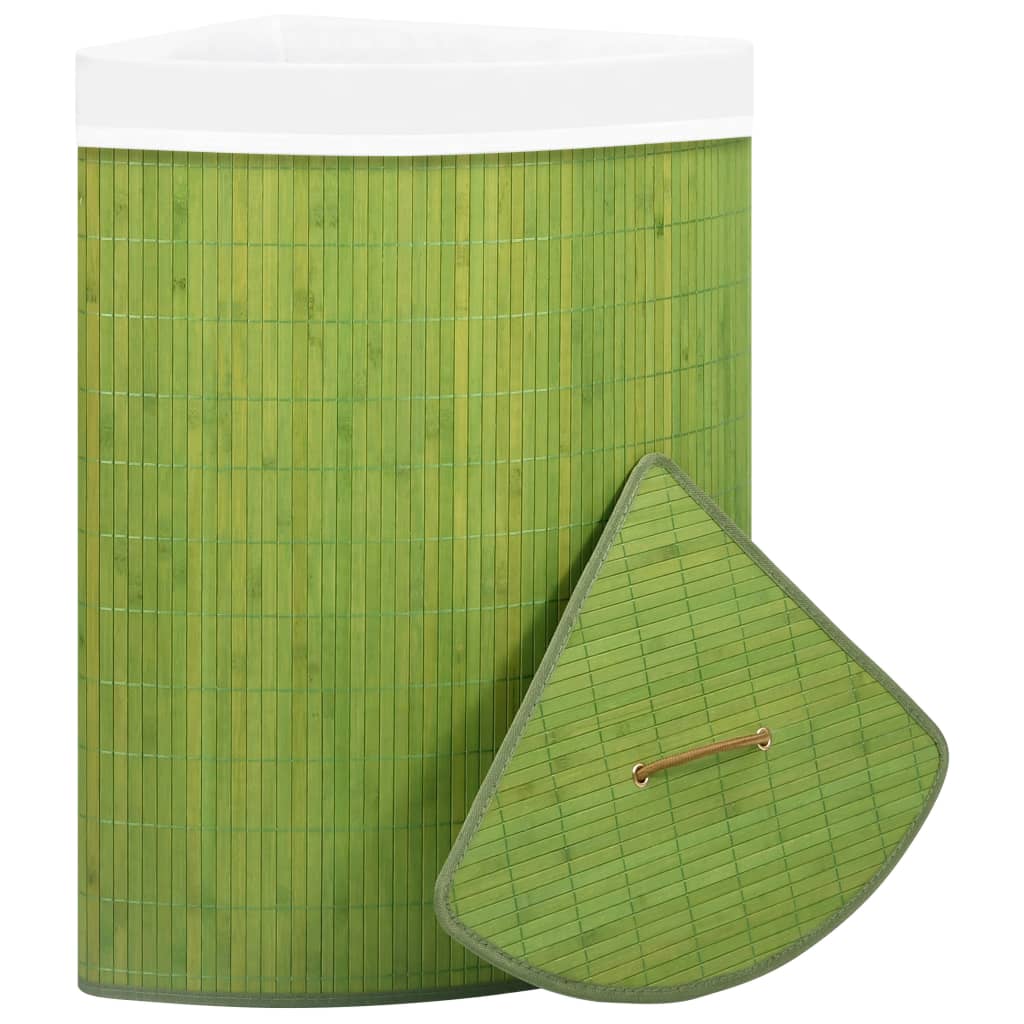 vidaXL Kampinis skalbinių krepšys, žalios spalvos, bambukas, 60l