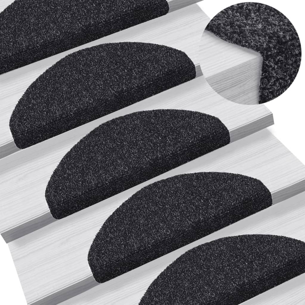 vidaXL Lipnūs laiptų kilimėliai, 15 vnt., 65x21x4 cm, juodos spalvos