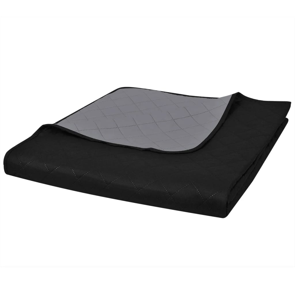 Dvipusis dygsniuotas lovos užtiesalas juodas/pilkas 230 x 260 cm