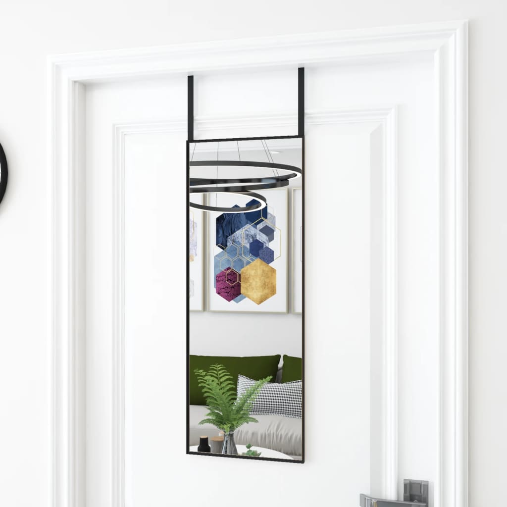 vidaXL Veidrodis ant durų, juodas, 30x80cm, stiklas ir aliuminis
