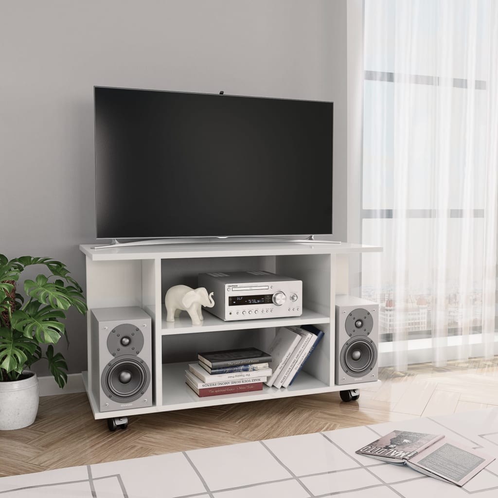 vidaXL TV spintelė su ratukais, balta, 80x40x45 cm, mediena, blizgi