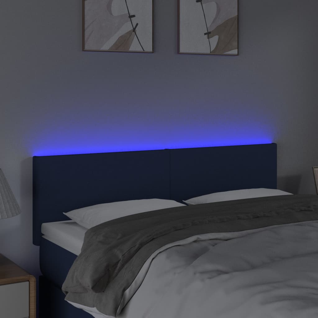 vidaXL Galvūgalis su LED, mėlynos spalvos, 144x5x78/88cm, audinys