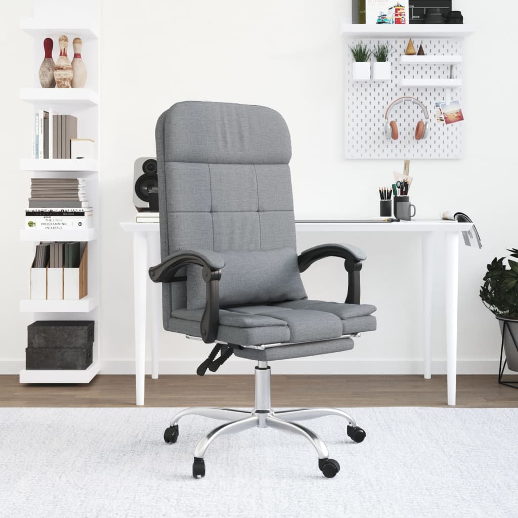 vidaXL Atlošiama masažinė biuro kėdė, šviesiai pilkos spalvos, audinys
