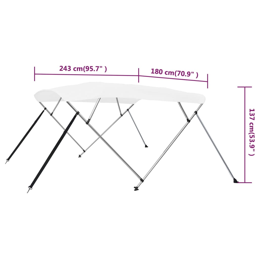 vidaXL Bimini viršaus stogelis, baltas, 243x180x137 cm, 4 lankų rėmas