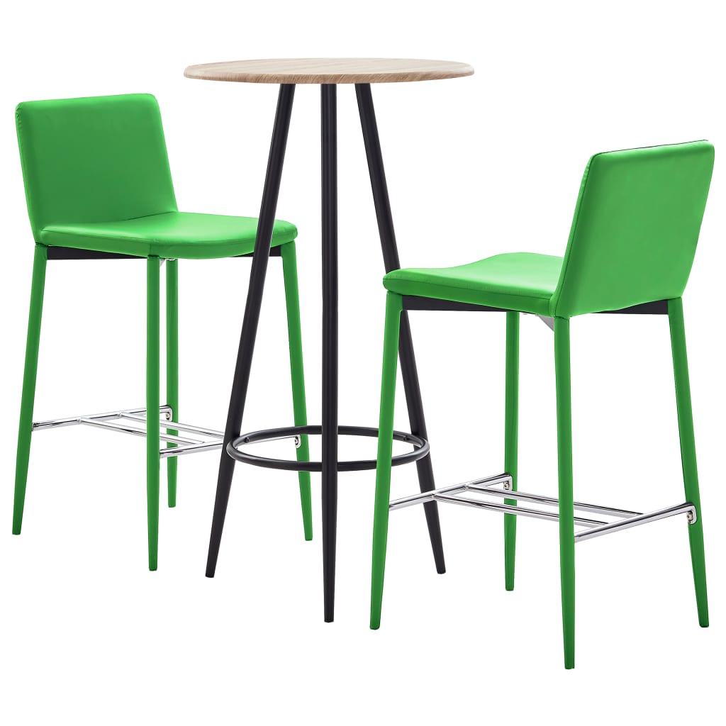 vidaXL Baro baldų komplektas, 3 dalių, žalios spalvos, dirbtinė oda