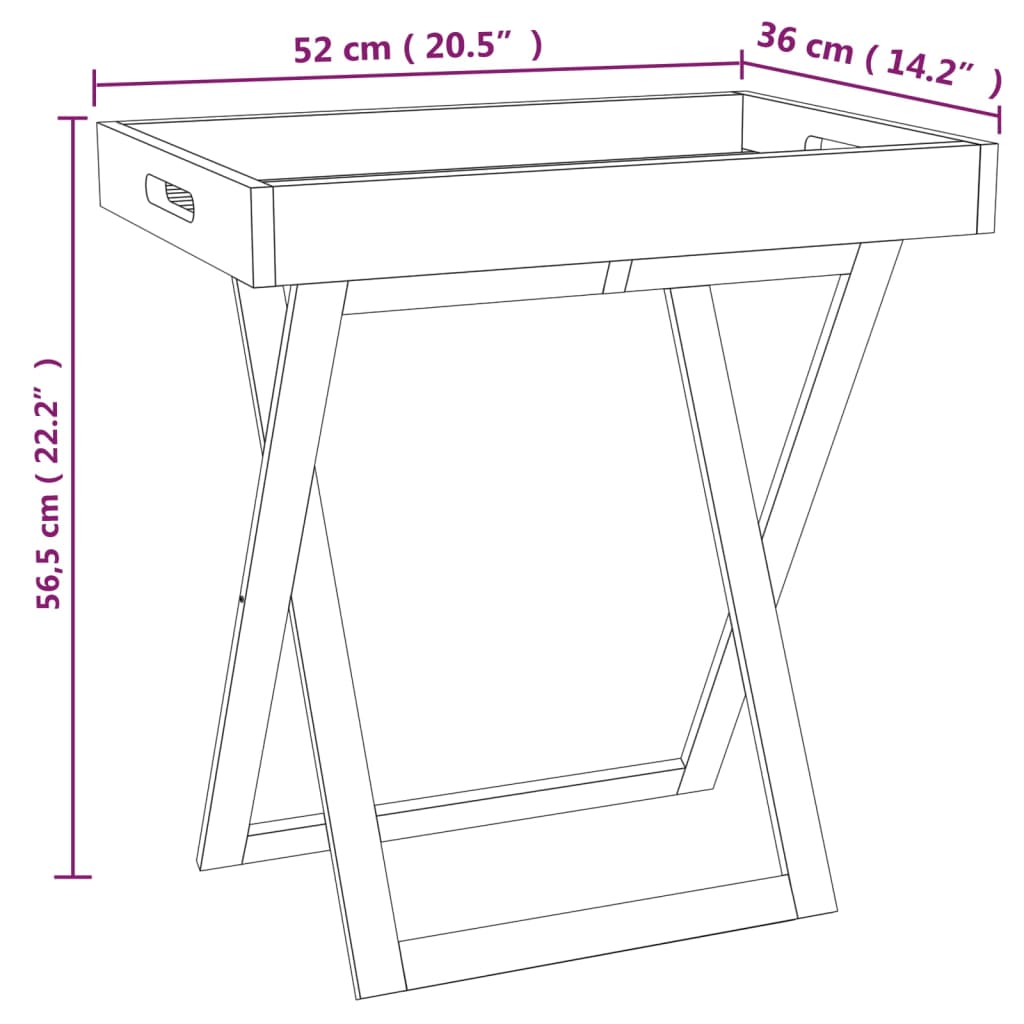 vidaXL Sulankstomas staliukas-padėklas, 52x36x56,5cm, riešutmedis