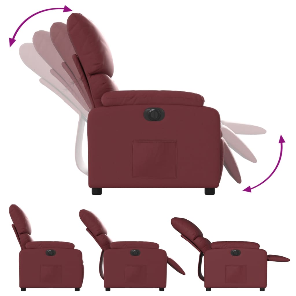 vidaXL Elektrinis atlošiamas krėslas, raudonojo vyno, dirbtinė oda