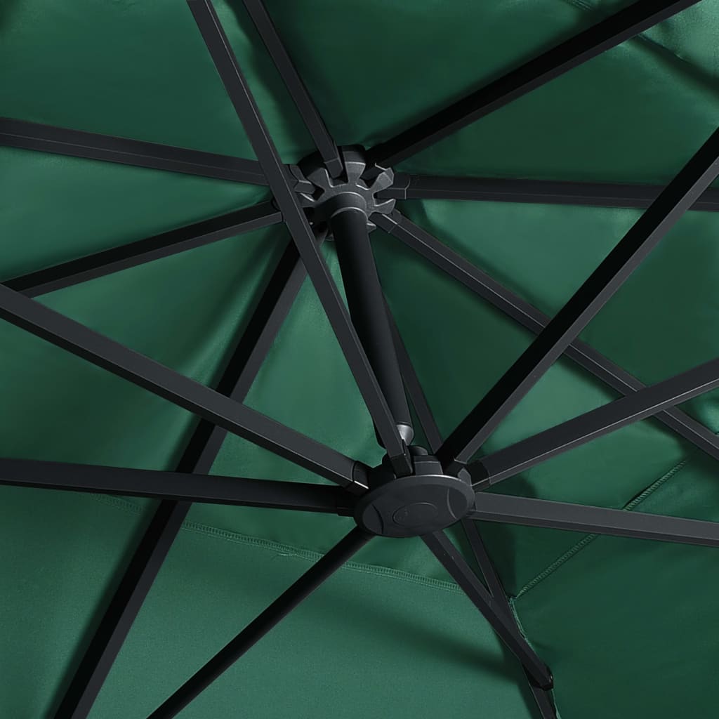 vidaXL Gembinis skėtis su LED/aliuminio stulpu, žalias, 400x300cm