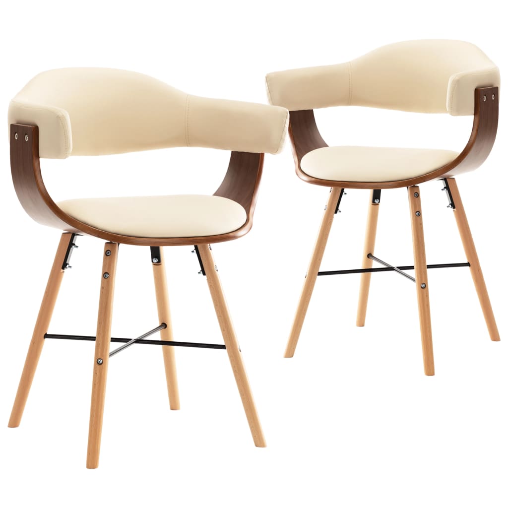 vidaXL Valgomojo kėdės, 2 vnt., kreminės, dirbtinė oda ir mediena