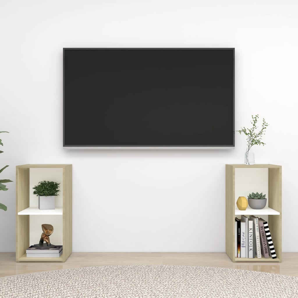 vidaXL TV spintelės, 2vnt., baltos/ąžuolo, 72x35x36,5cm, MDP