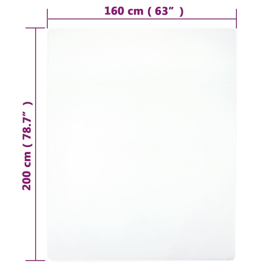 vidaXL Trikotažinė paklodė su guma, balta, 160x200cm, medvilnė