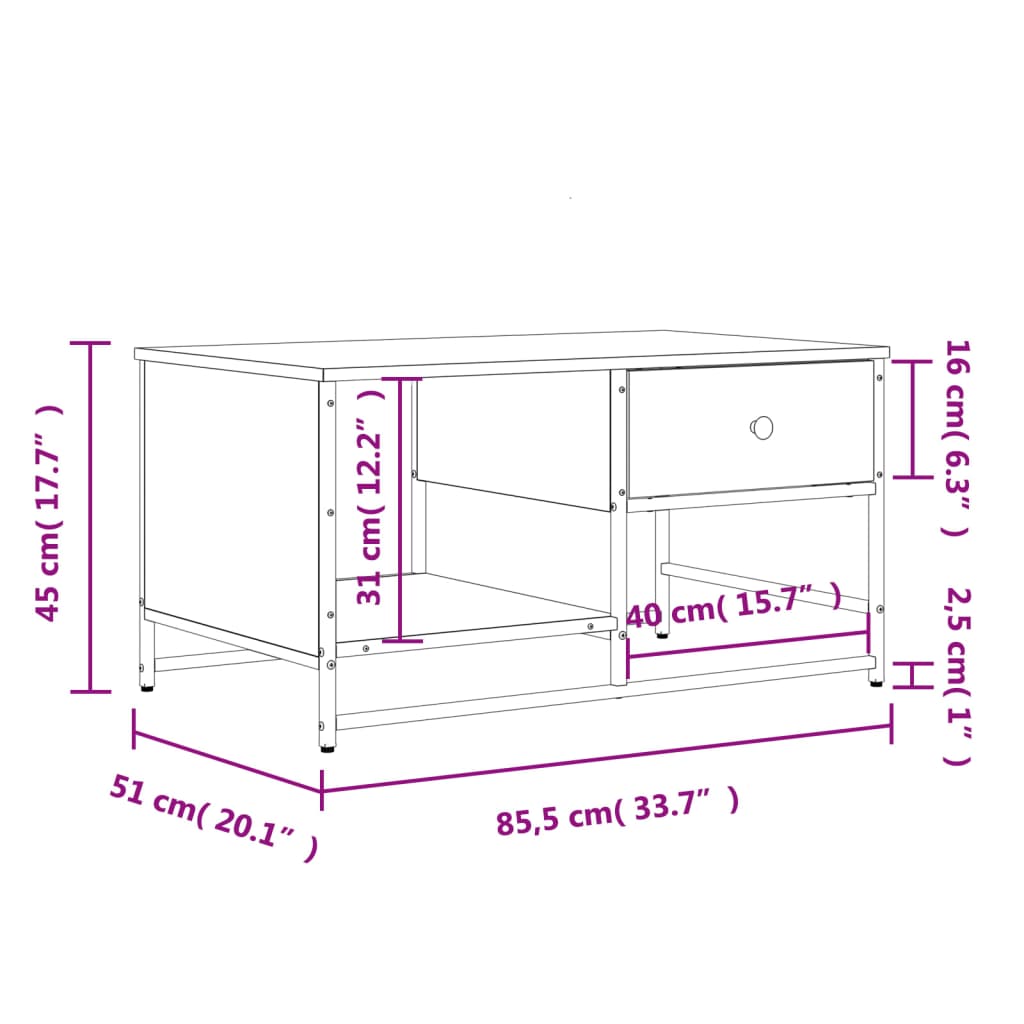 vidaXL Kavos staliukas, sonoma ąžuolo, 85,5x51x45cm, apdirbta mediena