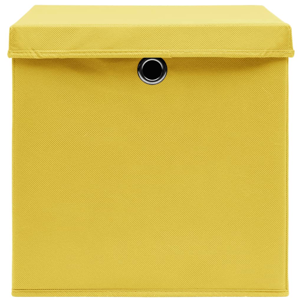 vidaXL Daiktadėžės su dangčiais, 10vnt., geltonos spalvos, 28x28x28cm