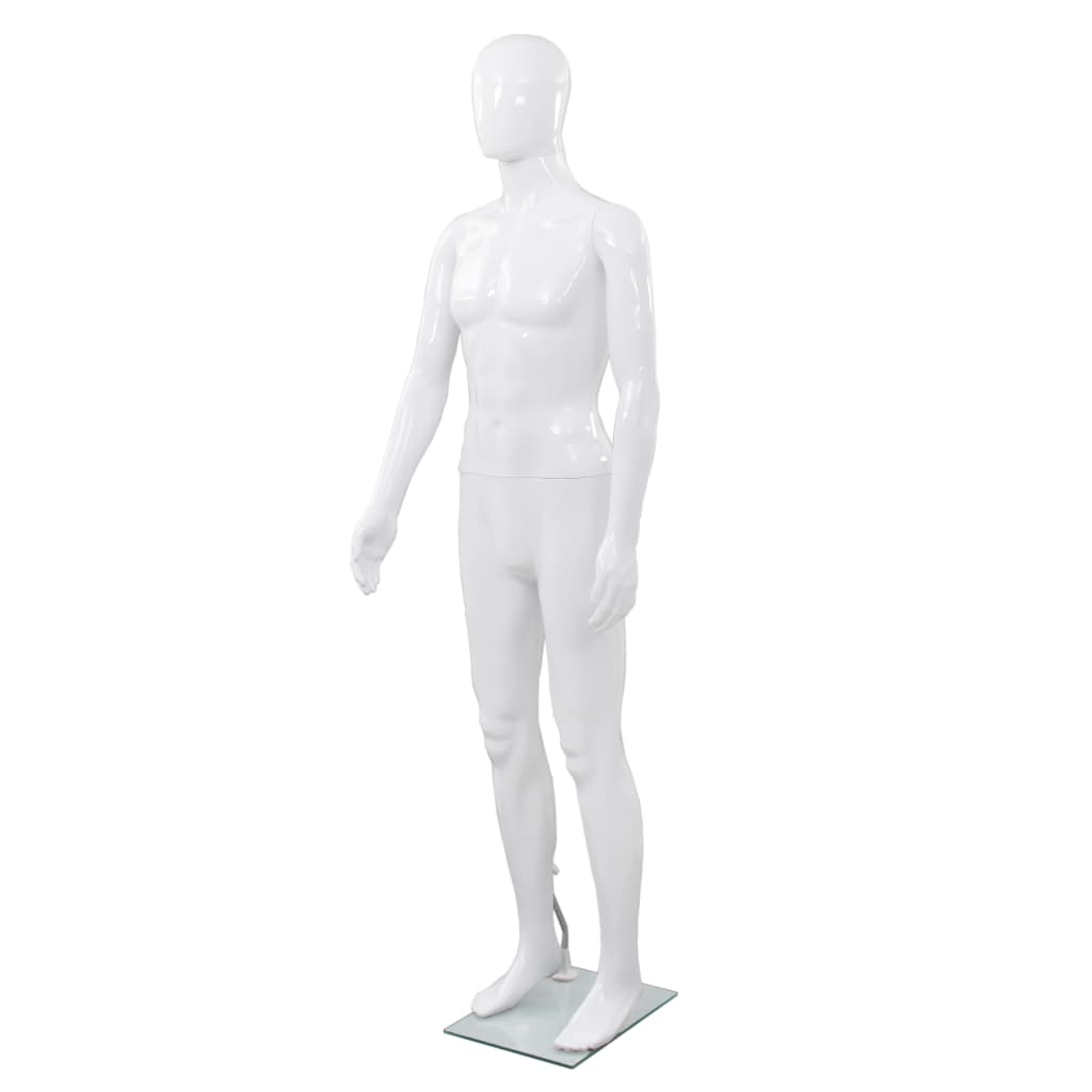 vidaXL Vyriškas manekenas, stiklo pagr., blizgus baltas, 185cm