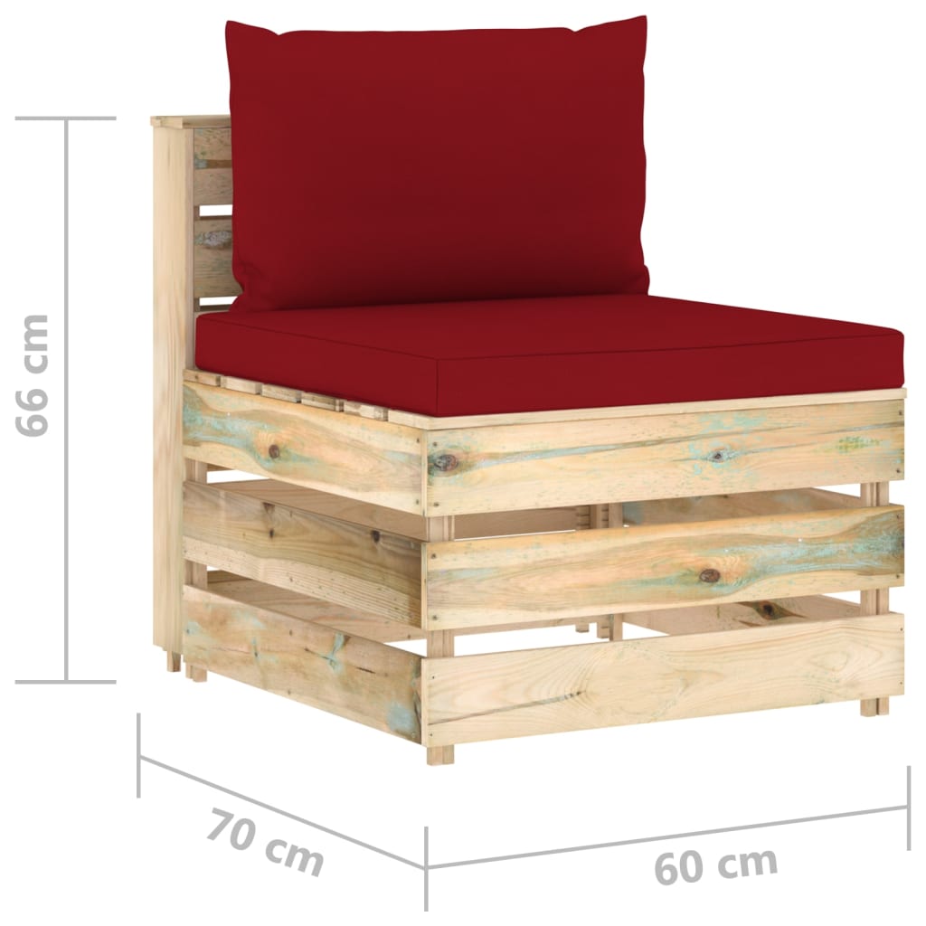 vidaXL Modulinė vidurinė sofos dalis su pagalvėlėmis, mediena