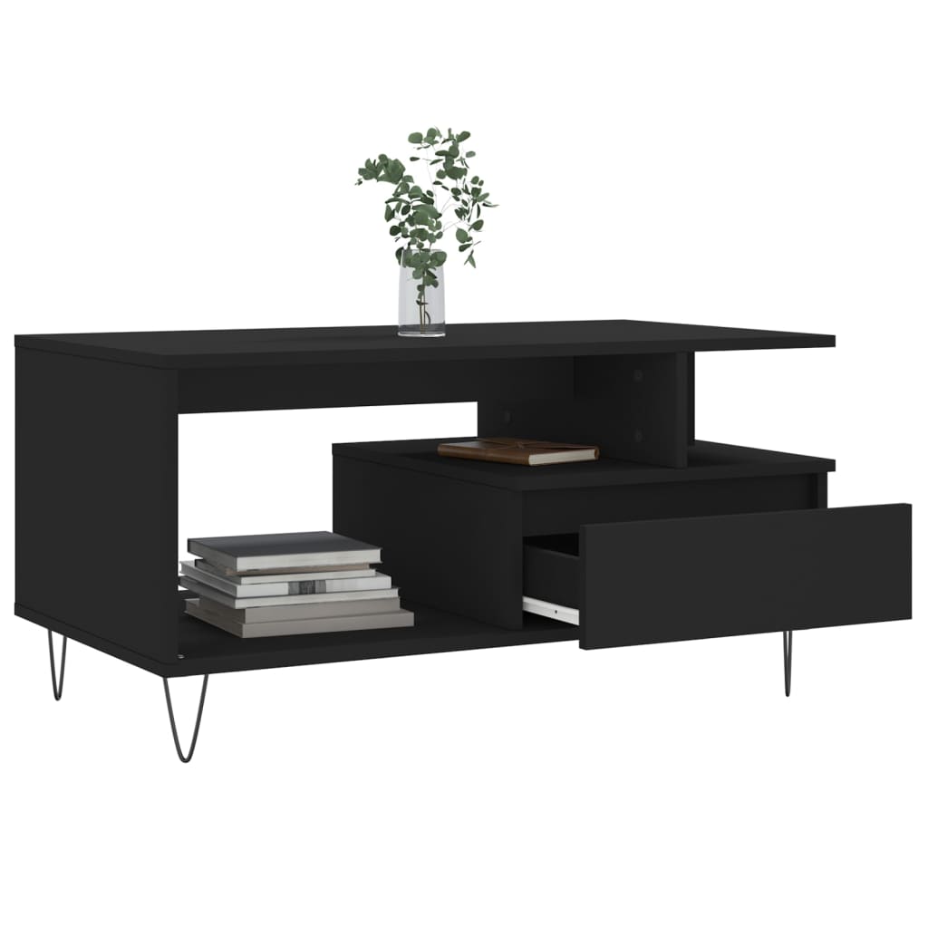 vidaXL Kavos staliukas, juodos spalvos, 90x49x45cm, apdirbta mediena