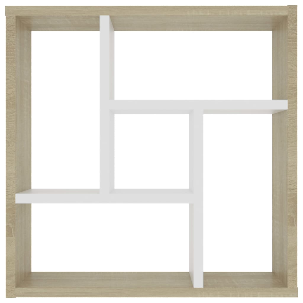 vidaXL Sieninė lentyna, baltos ir ąžuolo spalvos, 45,1x16x45,1cm, MDP