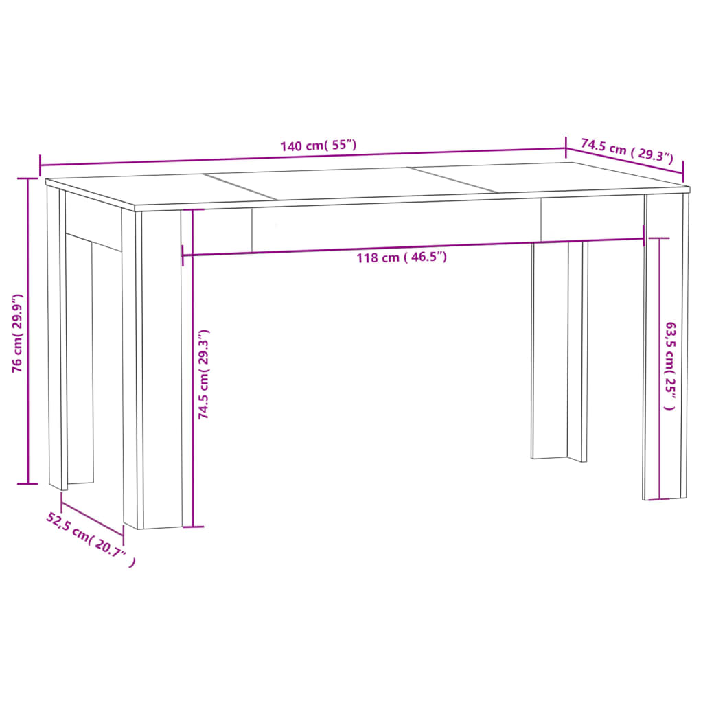 vidaXL Valgomojo stalas, pilkas ąžuolo, 140x74,5x76cm, mediena