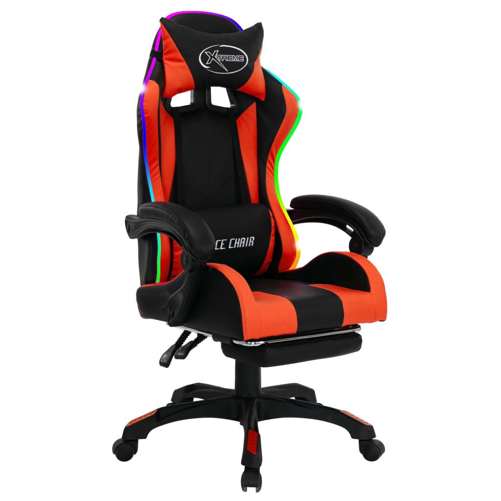 vidaXL Žaidimų kėdė su LED lemputėmis, oranžinė ir juoda, dirbtinė oda
