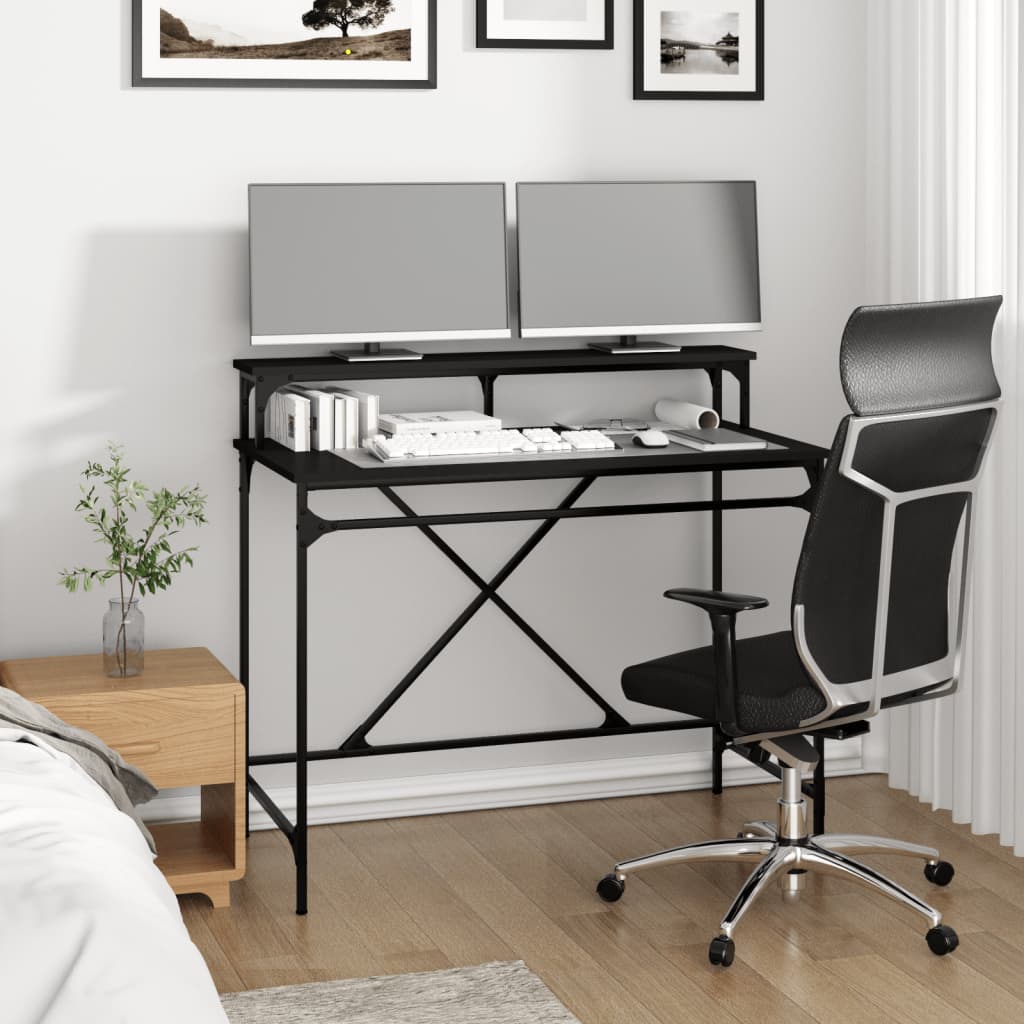 vidaXL Rašomasis stalas, juodas, 100x50x90cm, apdirbta mediena/geležis