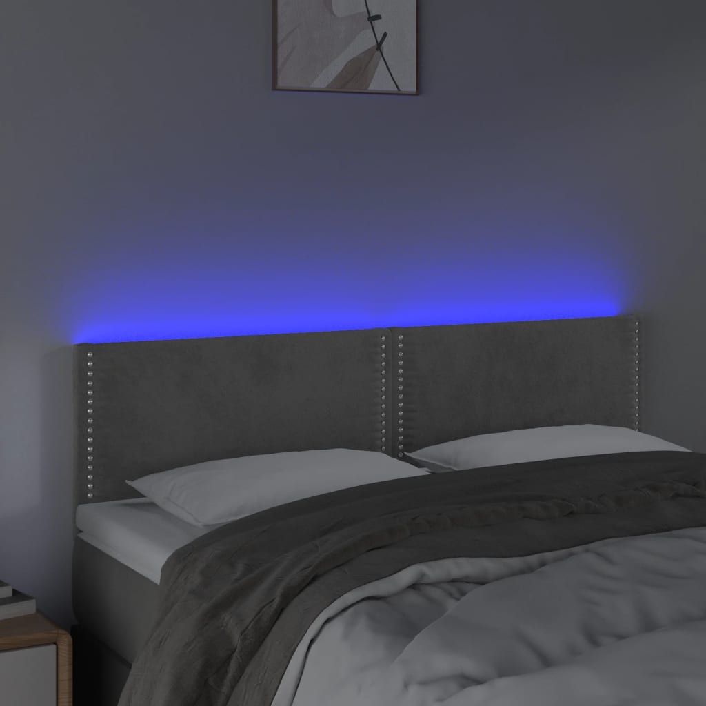 vidaXL Galvūgalis su LED, šviesiai pilkas, 144x5x78/88cm, aksomas