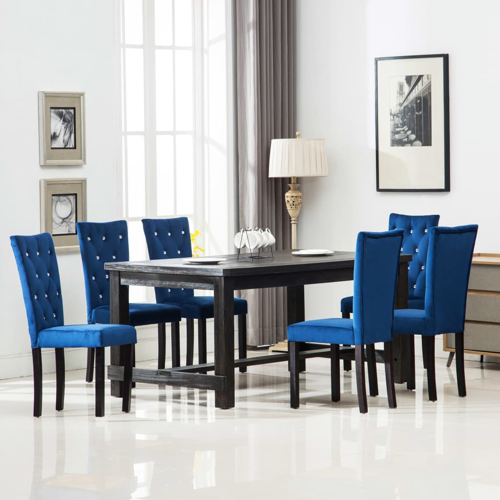 vidaXL Valgomojo kėdės, 6 vnt., tamsiai mėlyna, aksomas