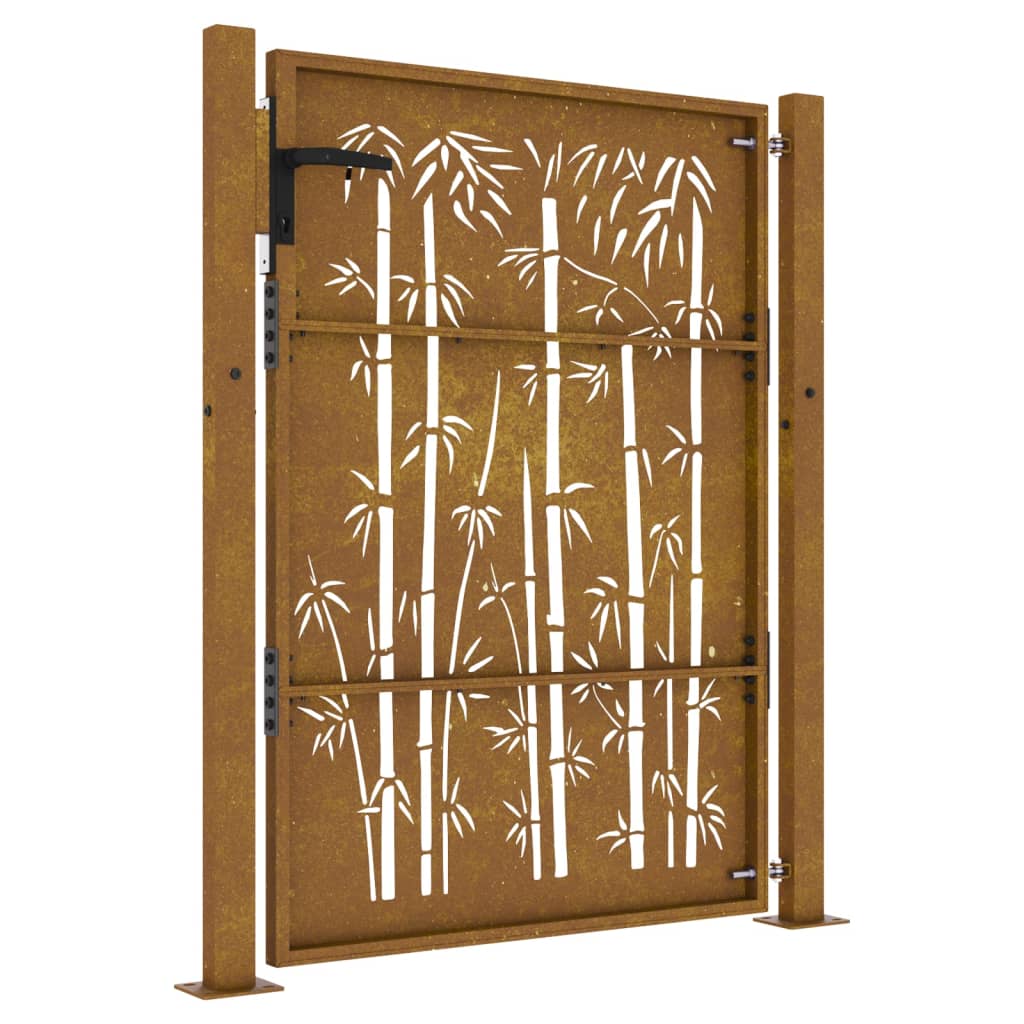 vidaXL Sodo vartai, 105x130cm, corten plienas, bambuko dizaino