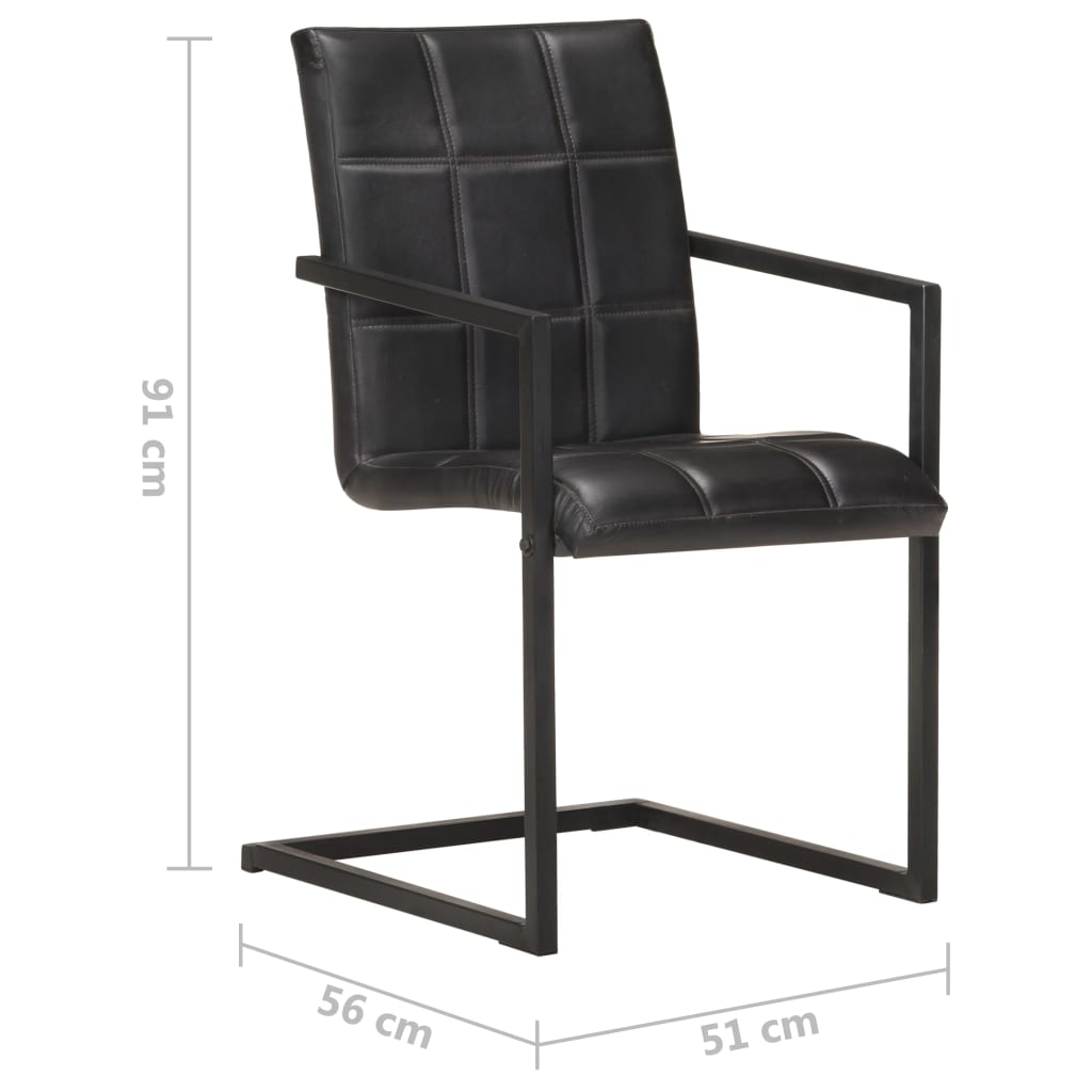 vidaXL Gembinės valgomojo kėdės, 2vnt., juodos spalvos, tikra oda