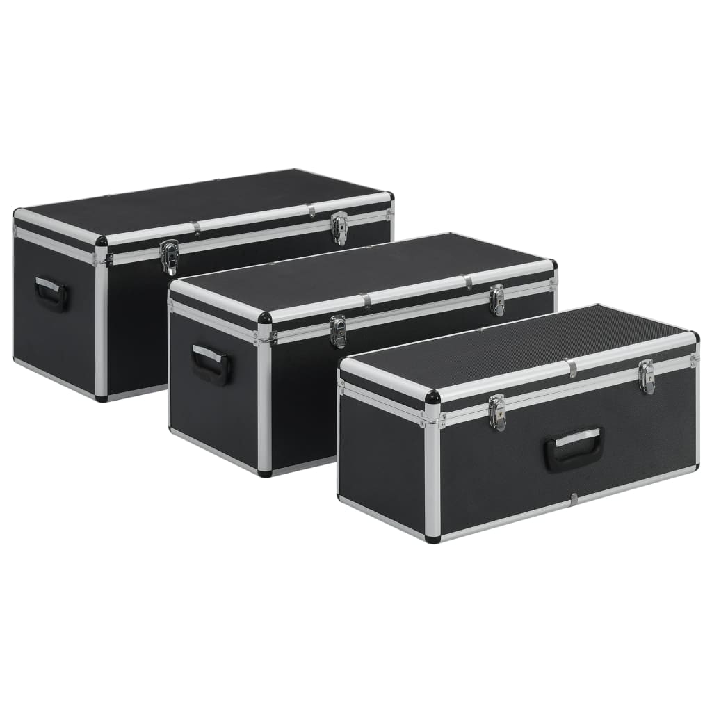 vidaXL Dėžės daiktams, 3 vnt., juodos spalvos, aliuminis