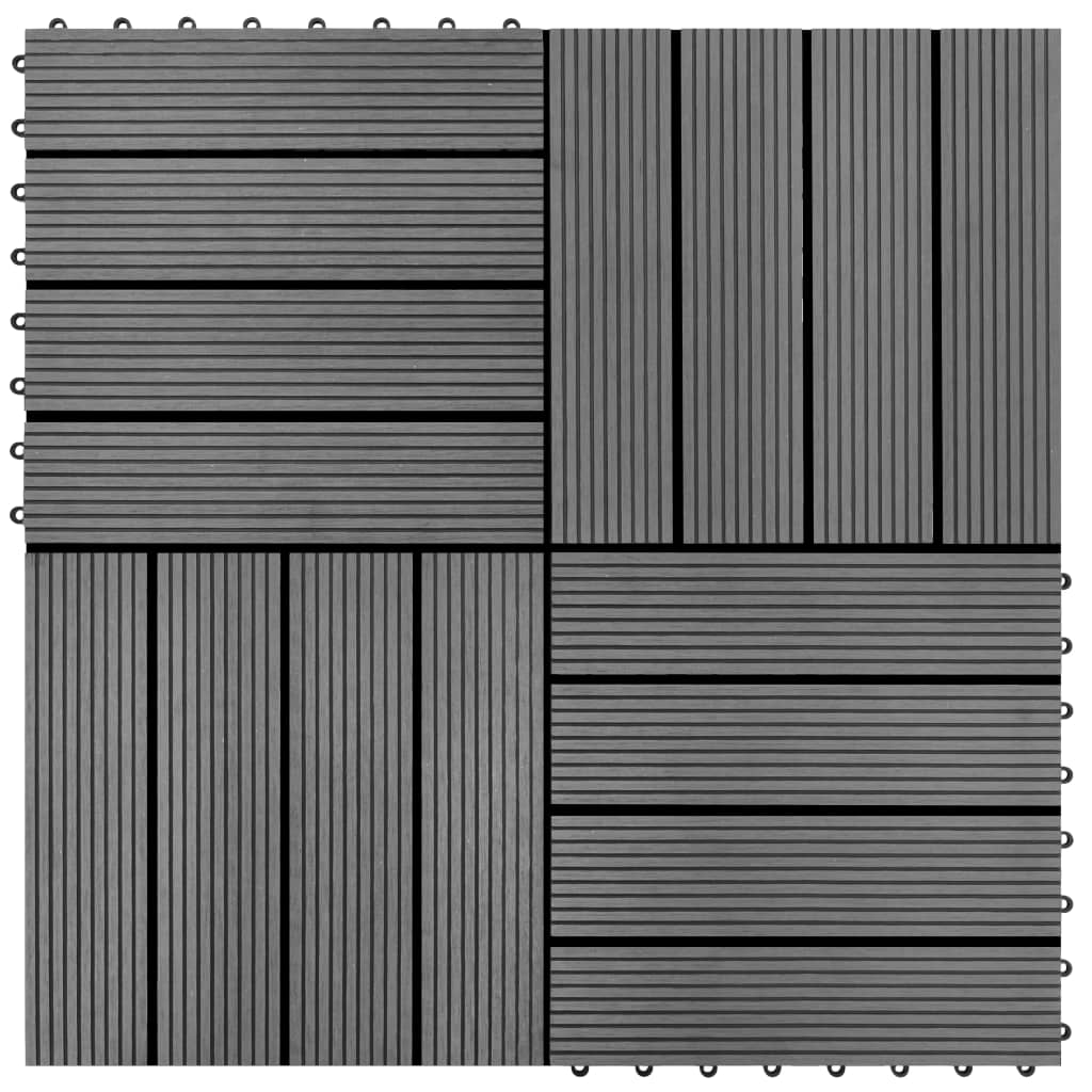 vidaXL Grindų plytelės, 22 vnt., pilkos sp., 30x30cm, 2m², WPC