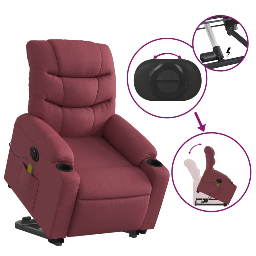 vidaXL Atsistojantis elektrinis masažinis krėslas, vyno, audinys