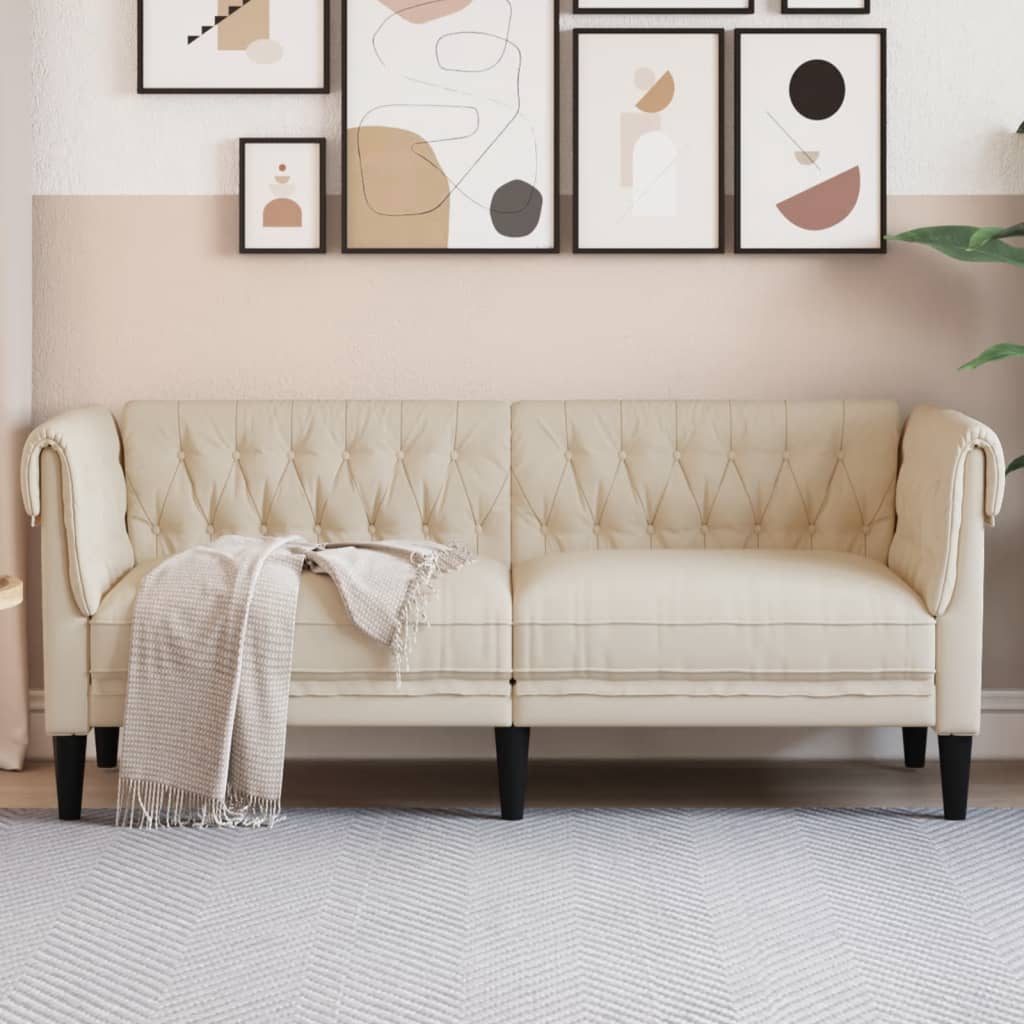 vidaXL Dvivietė chesterfield sofa, kreminės spalvos, audinys